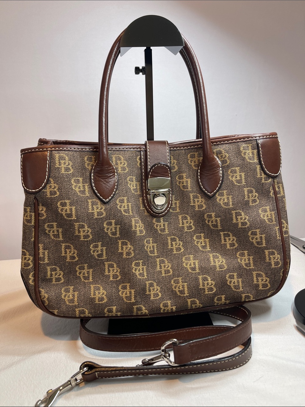 Dooney & Bourke Small Double Handle Tote Brown Monogram Crossbody Bag